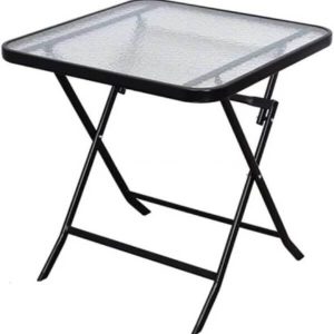 60cm Foldable Square Glass Top Patio Side Table