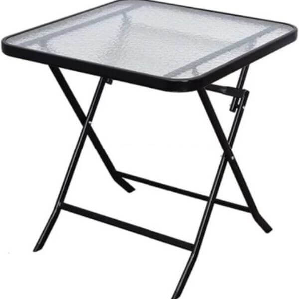 60cm Foldable Square Glass Top Patio Side Table