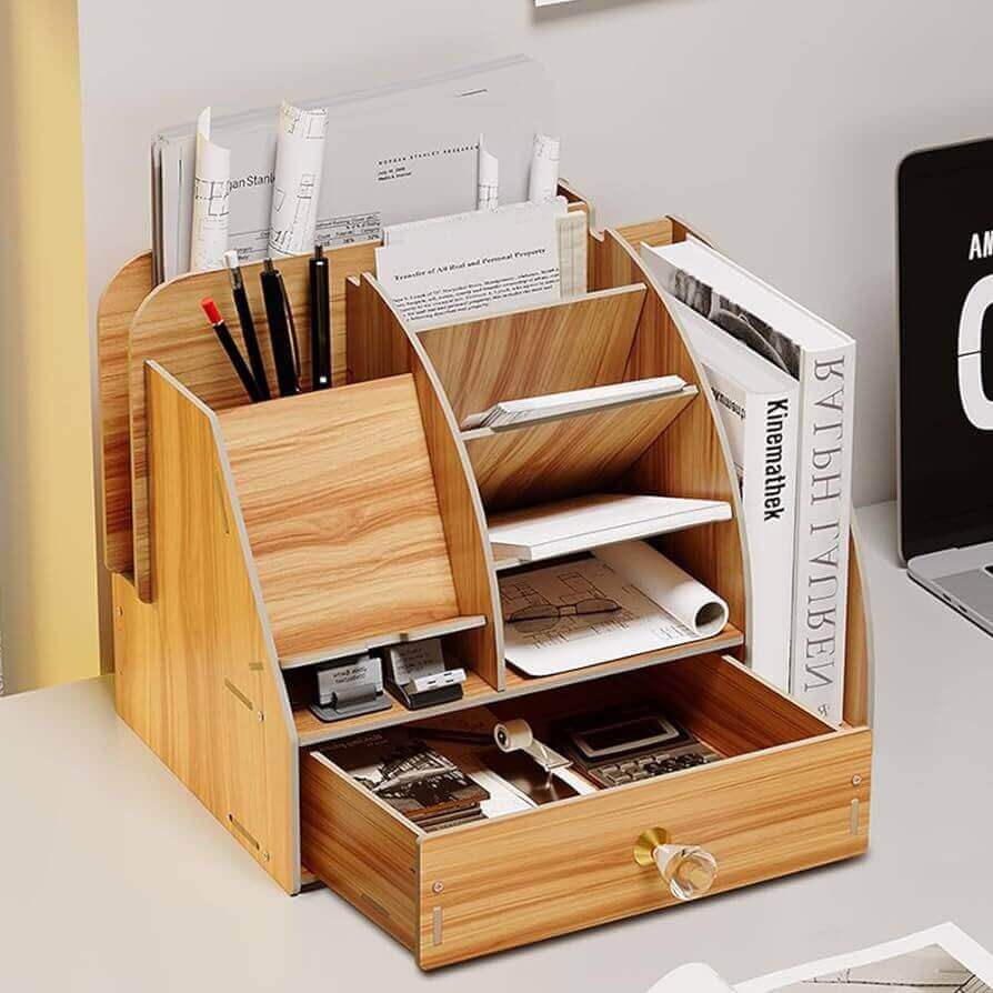Multi-Functional Wooden Desktop Organizer