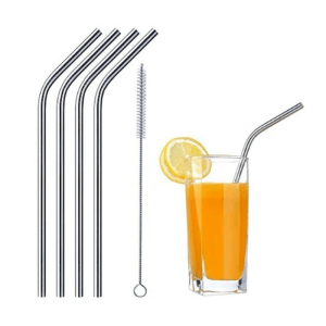 4 Stainless Steel Straws with Brush