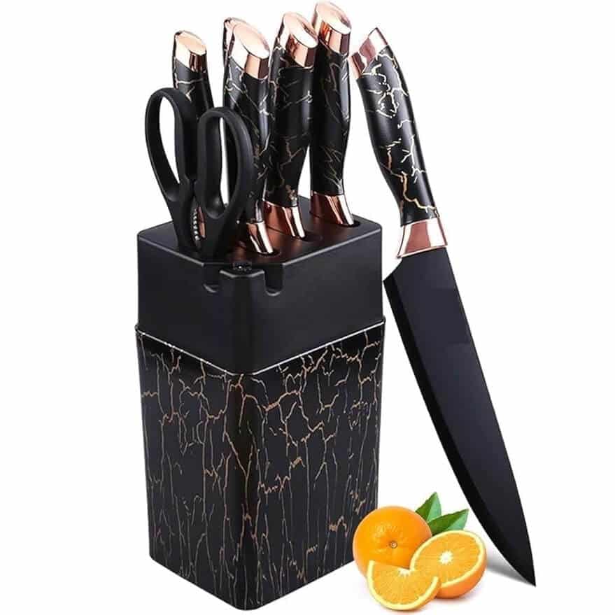 7 Piece Marble Kitchen Knife Set with Stand and Base - Image 4