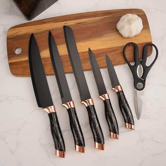 7 Piece Marble Kitchen Knife Set with Stand and Base - Image 2