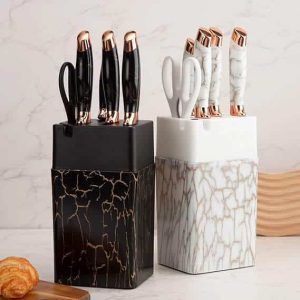 7 Piece Marble Kitchen Knife Set with Stand and Base