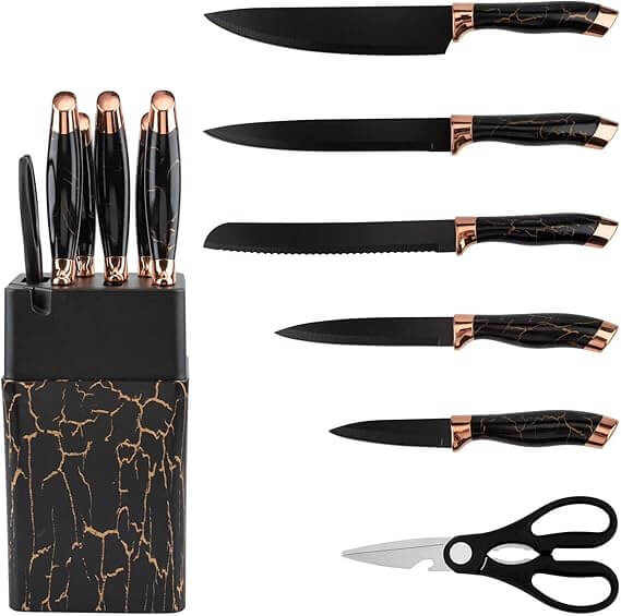 7 Piece Marble Kitchen Knife Set with Stand and Base - Image 5